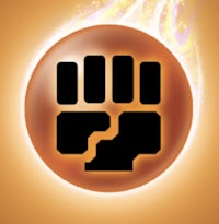 the fist icon on an orange background